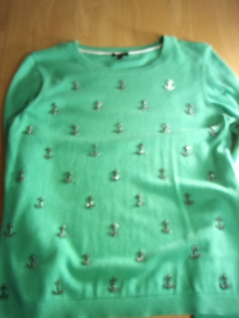 Talbots Green Crewneck Sweater with Anchor Studs